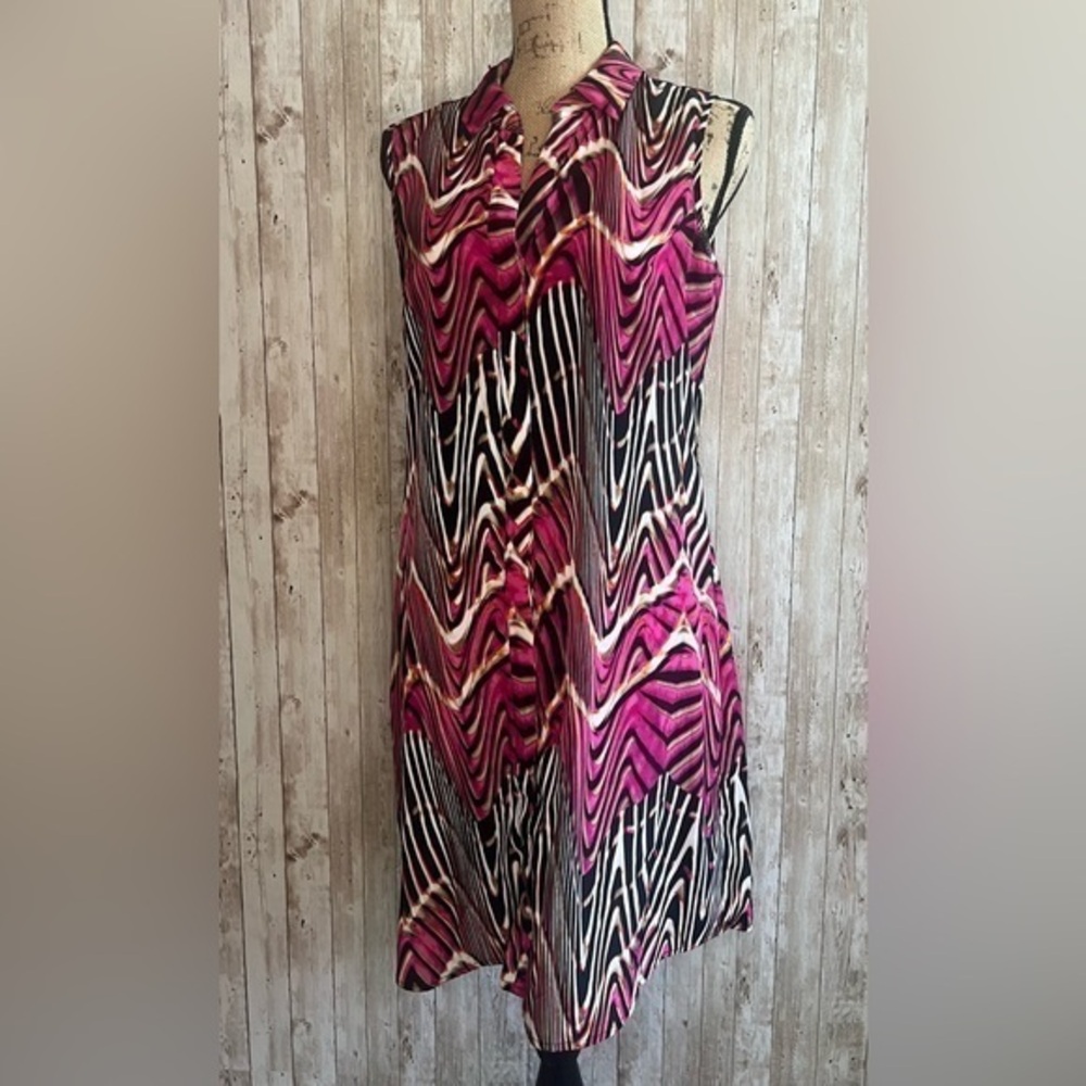 Worthington Pink and Black Button Up Sleeveless Dress